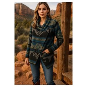 Apropos‎ Wool Blend Shawl Collar Jacket S Tribal Boho SweaterCoat Poncho Western
